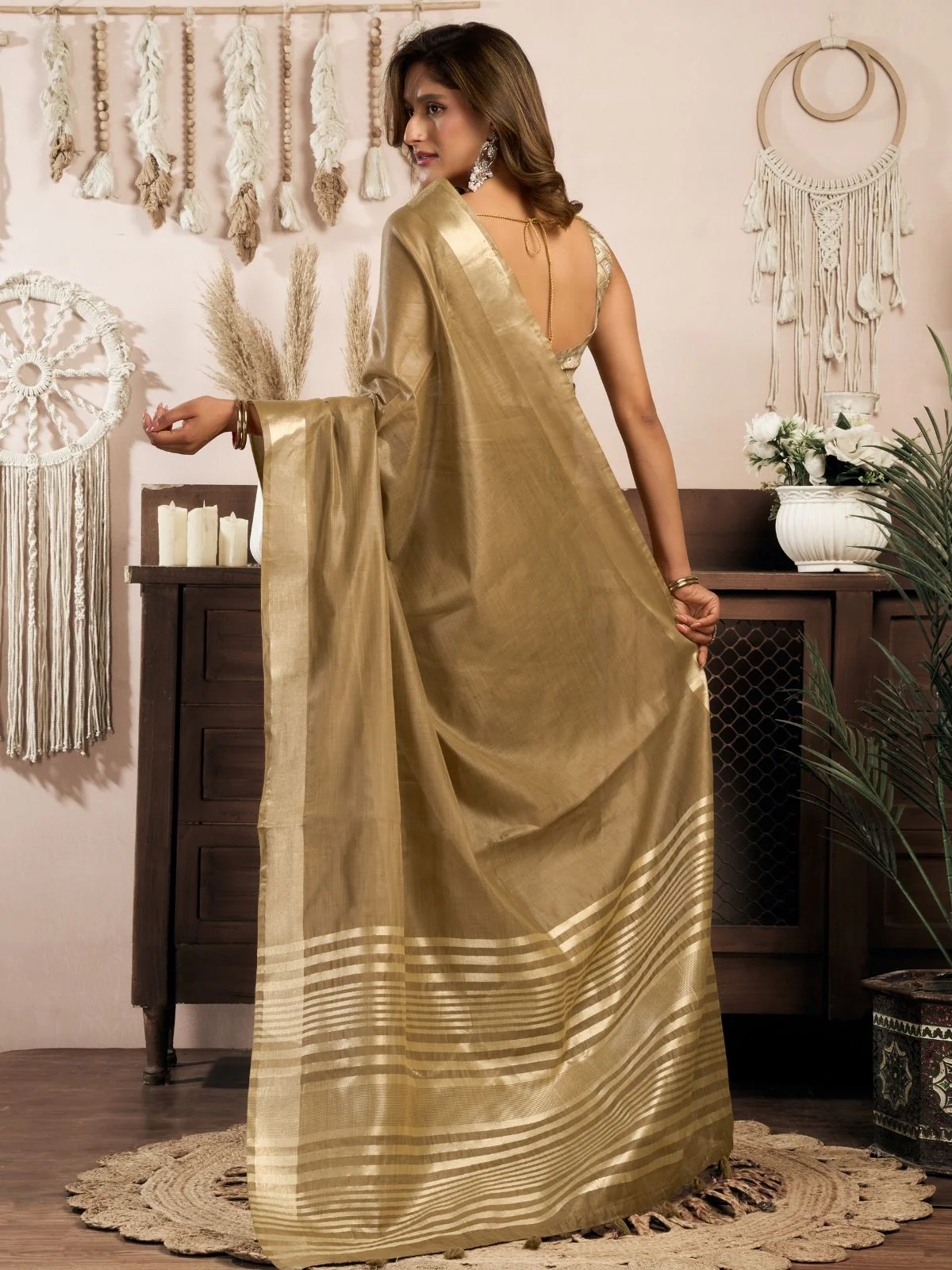 Odette Grey Cotton Blend Woven Saree For Women - Image 4