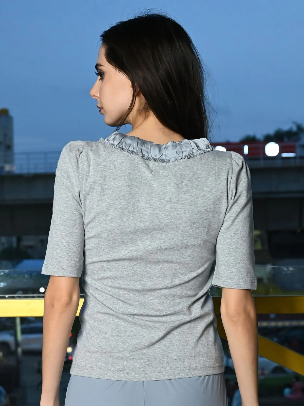Odette Grey Cotton Jersey Solid Top For Women - Image 4