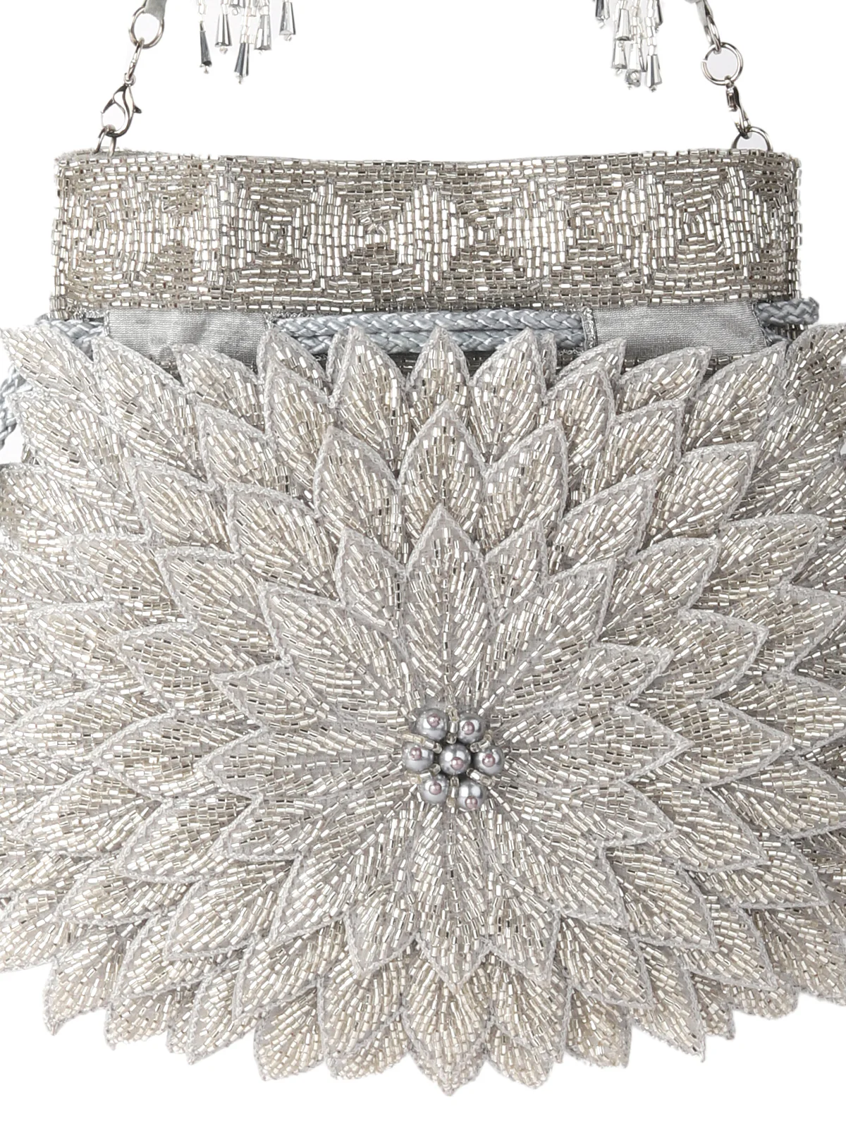 Odette Grey Cutdana Embroidered Potli Bag For Women - Image 5