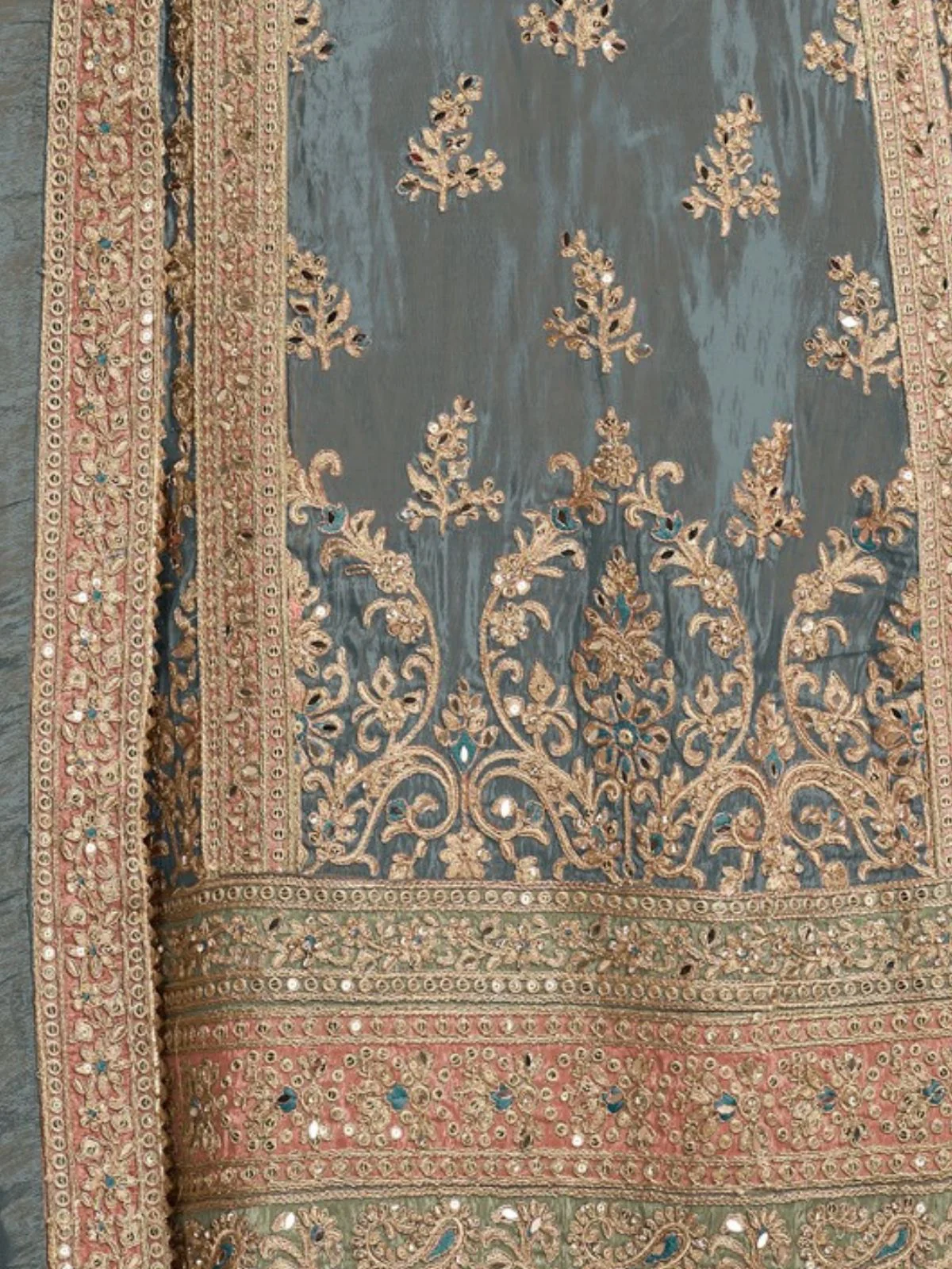 Odette Grey Embroided Silk Blend Semi-Stitched Kurta Set For Women - Image 3