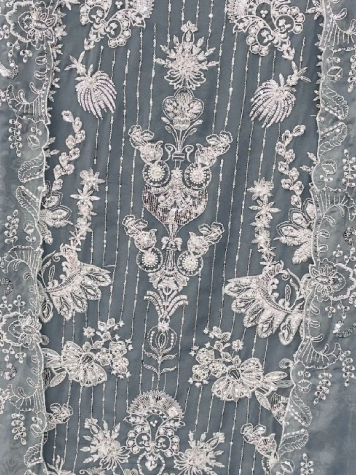 Odette Grey Embroidered Georgette Semi Stitched Kurta Set For Women - Image 3