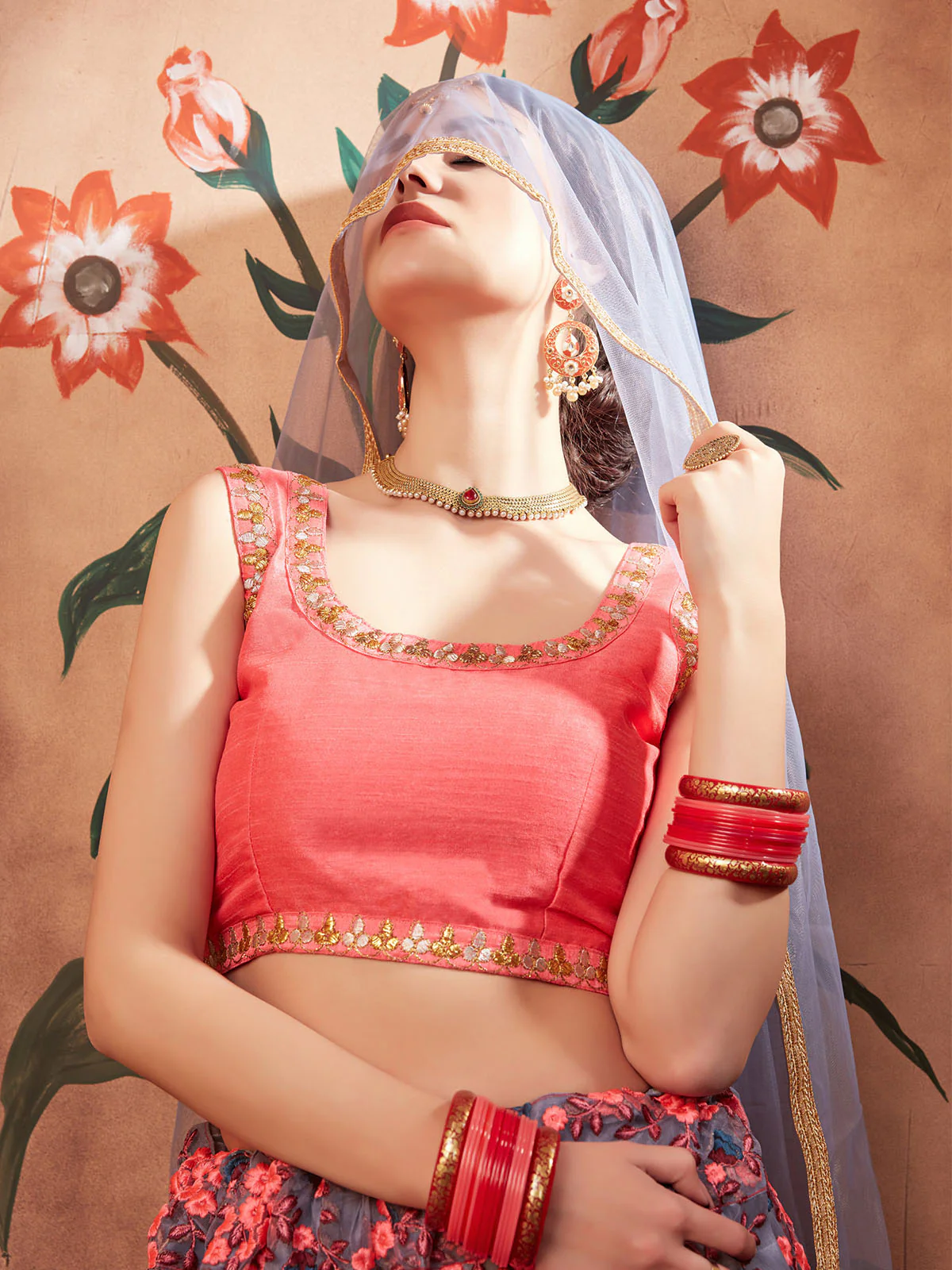 Odette Grey Embroidered Soft Net Semi Stitched Lehenga With Blouse For Women - Image 5