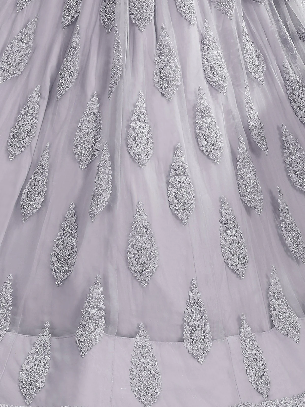 Odette Grey Embroidered Soft Net Semi Stitched Lehenga With Blouse For Women - Image 3