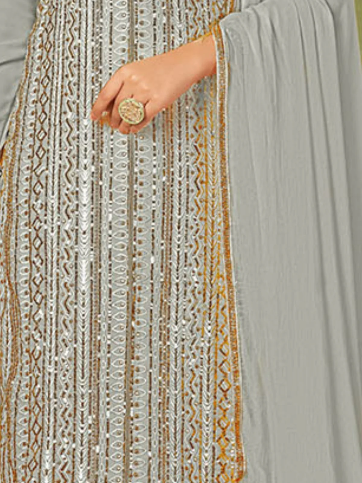 Odette Grey Georgette Embellished Semi Stitched Kurta Set For Women - Image 6