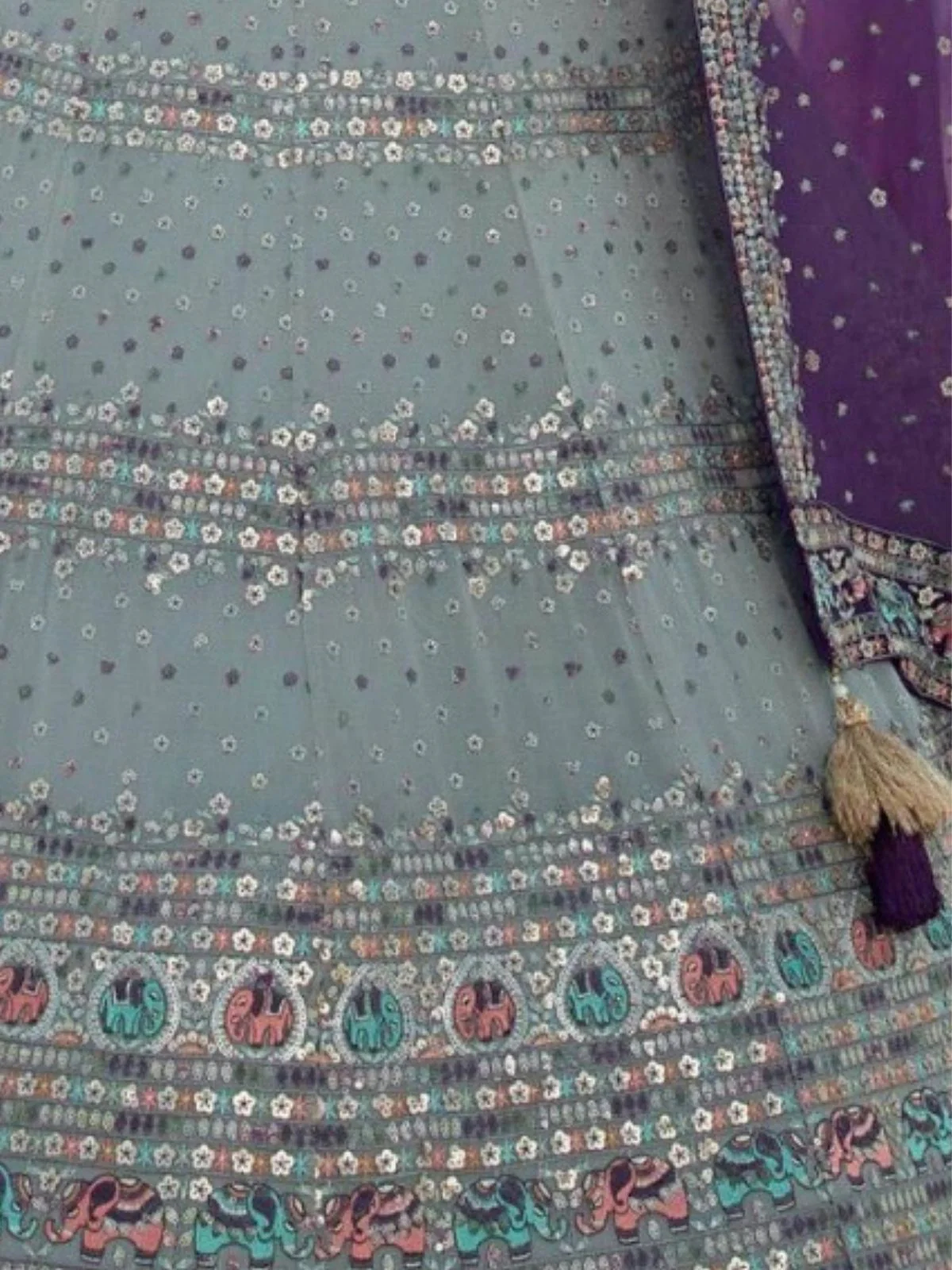 Odette Grey Georgette Embellished Semi-Stitched lehenga For Women - Image 4