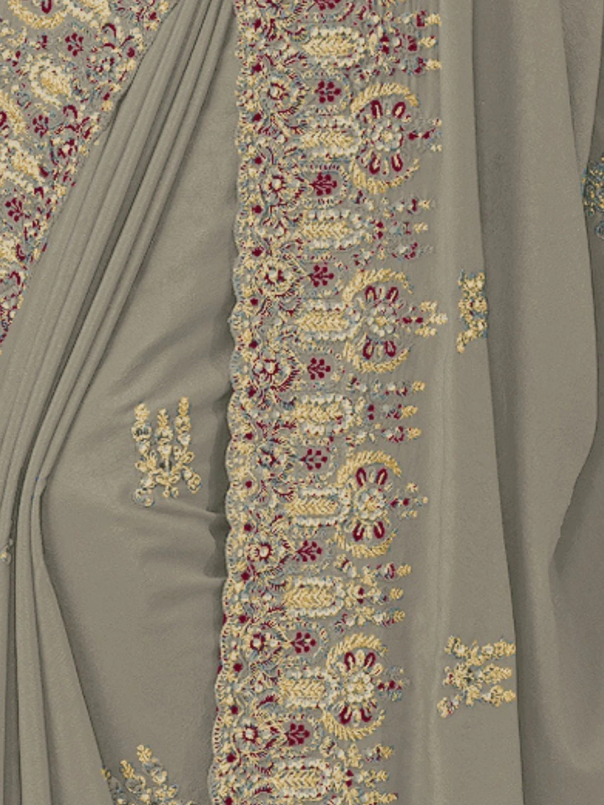 Odette Grey Georgette Embroidered Elegant Saree For Women - Image 3