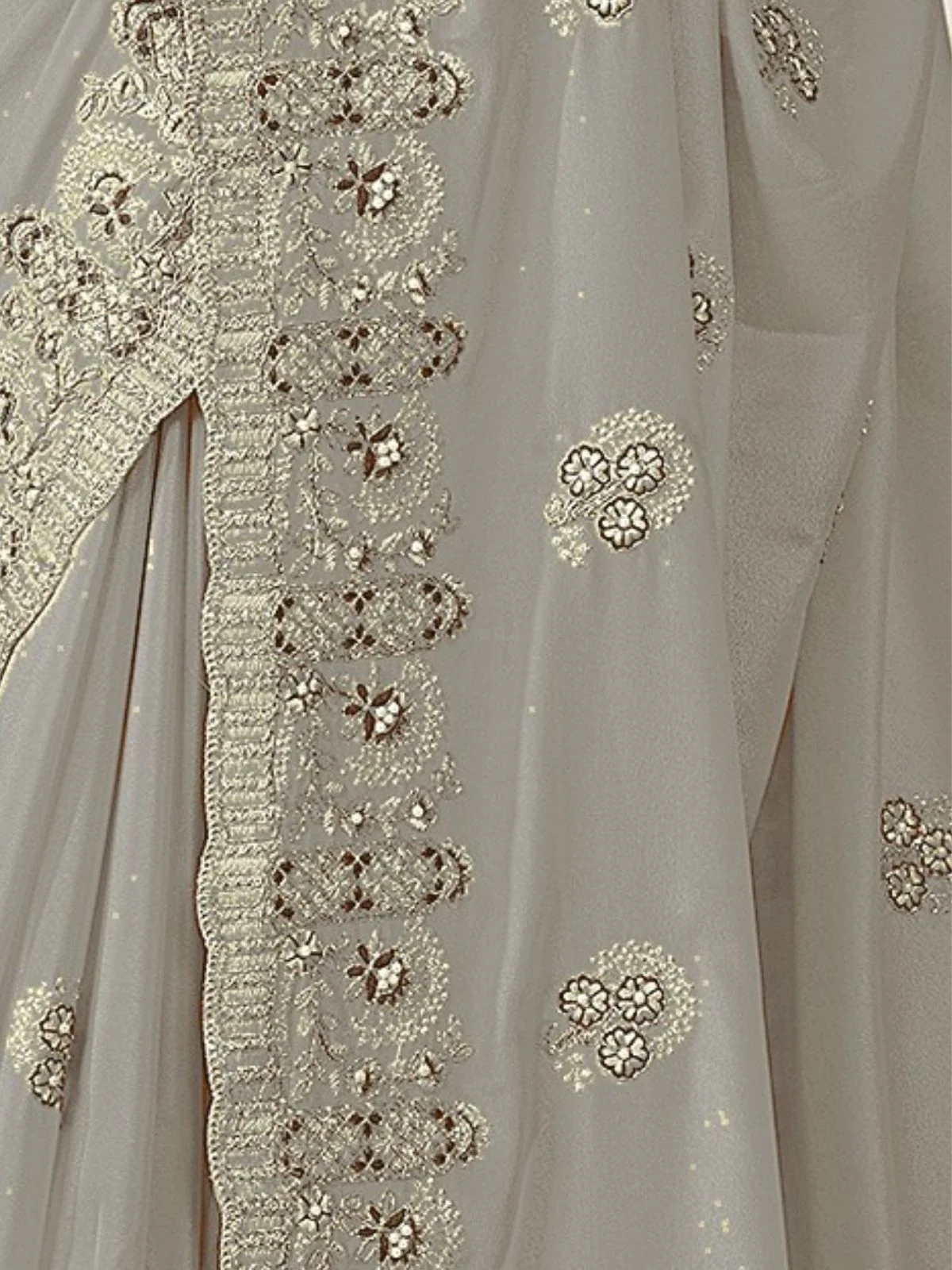 Odette Grey Georgette Embroidered Elegant Saree For Women - Image 4