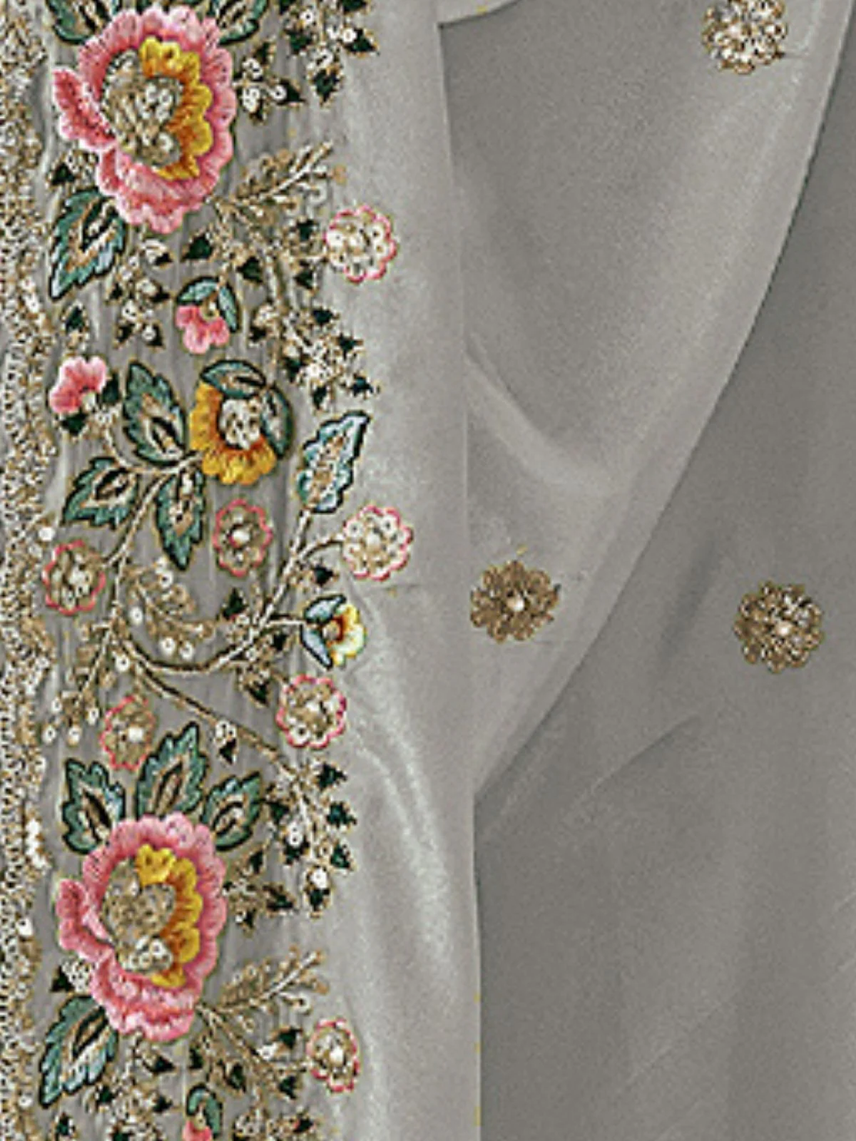 Odette Grey Georgette Embroidered Elegant Saree For Women - Image 4