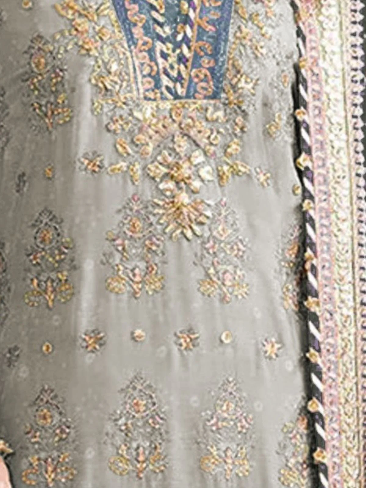 Odette Grey Georgette Embroidered Semi-Stitched Kurta Set For Women - Image 3