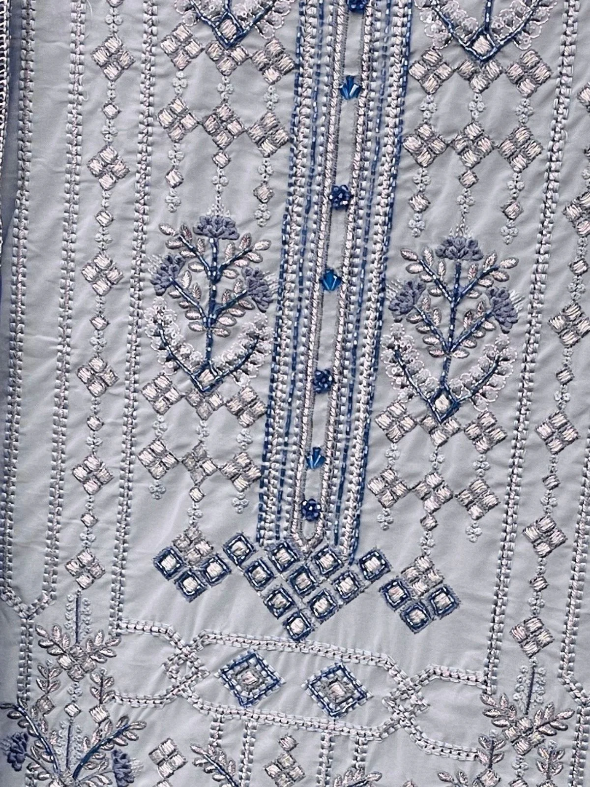 Odette Grey Georgette Embroidered Semi-Stitched Kurta Set For Women - Image 3