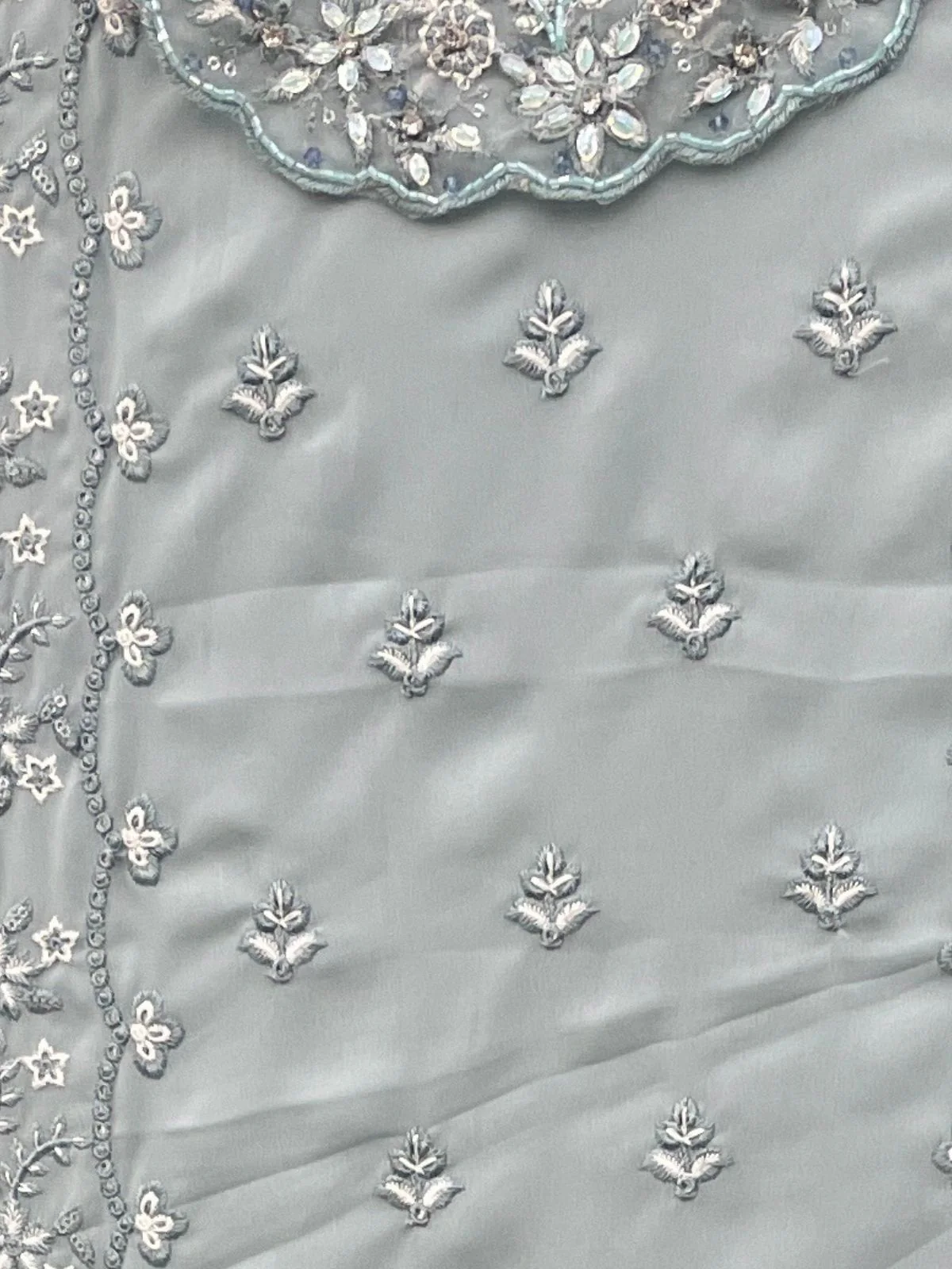 Odette Grey Georgette Embroidered Semi-Stitched Kurta Set For Women - Image 3