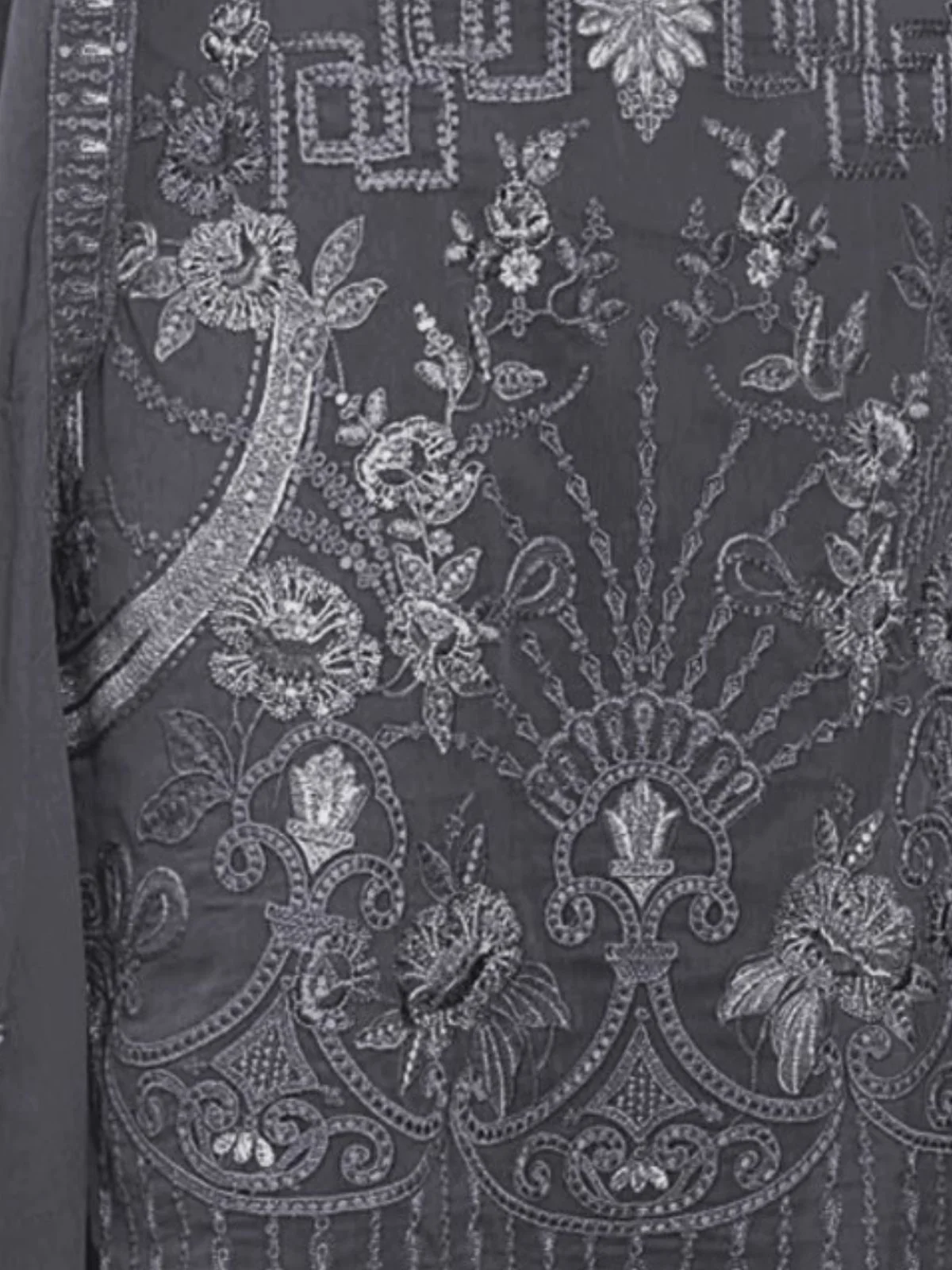 Odette Grey  Georgette Embroidered Semi-Stitched Kurta Set For Women - Image 3