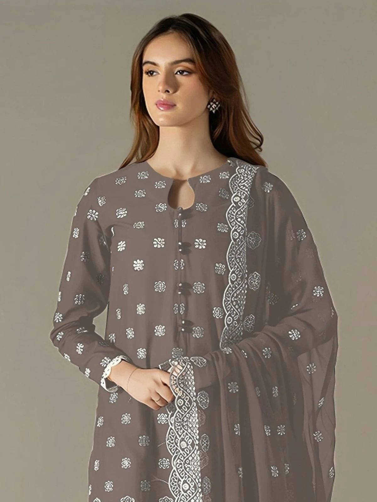 Odette Grey Georgette Embroidered Semi Stitched Kurta Set For Women - Image 2