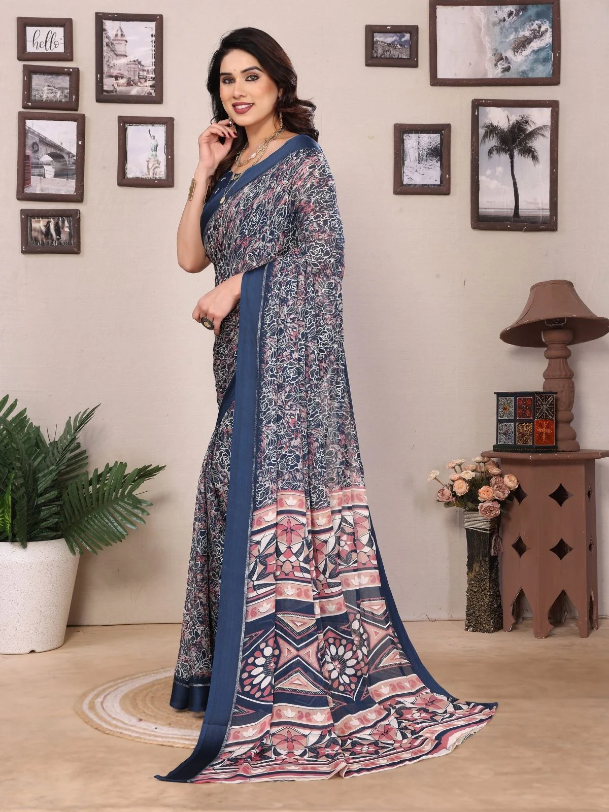 Odette Grey Georgette Printed Saree For Women - Image 2