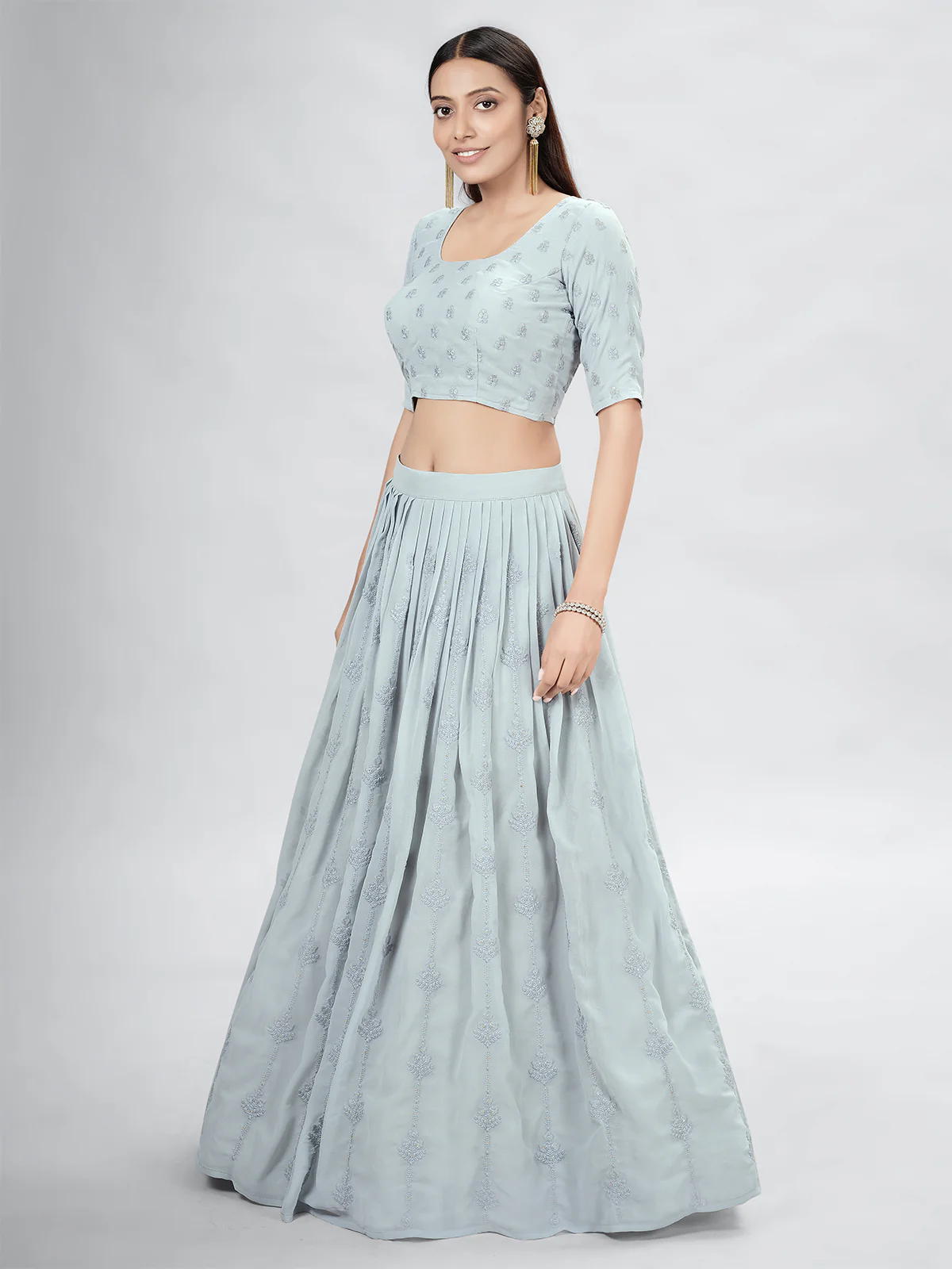 Odette Grey Georgette Printed Semi Stitched Lehenga With Unstitched Blouse For Women - Image 2