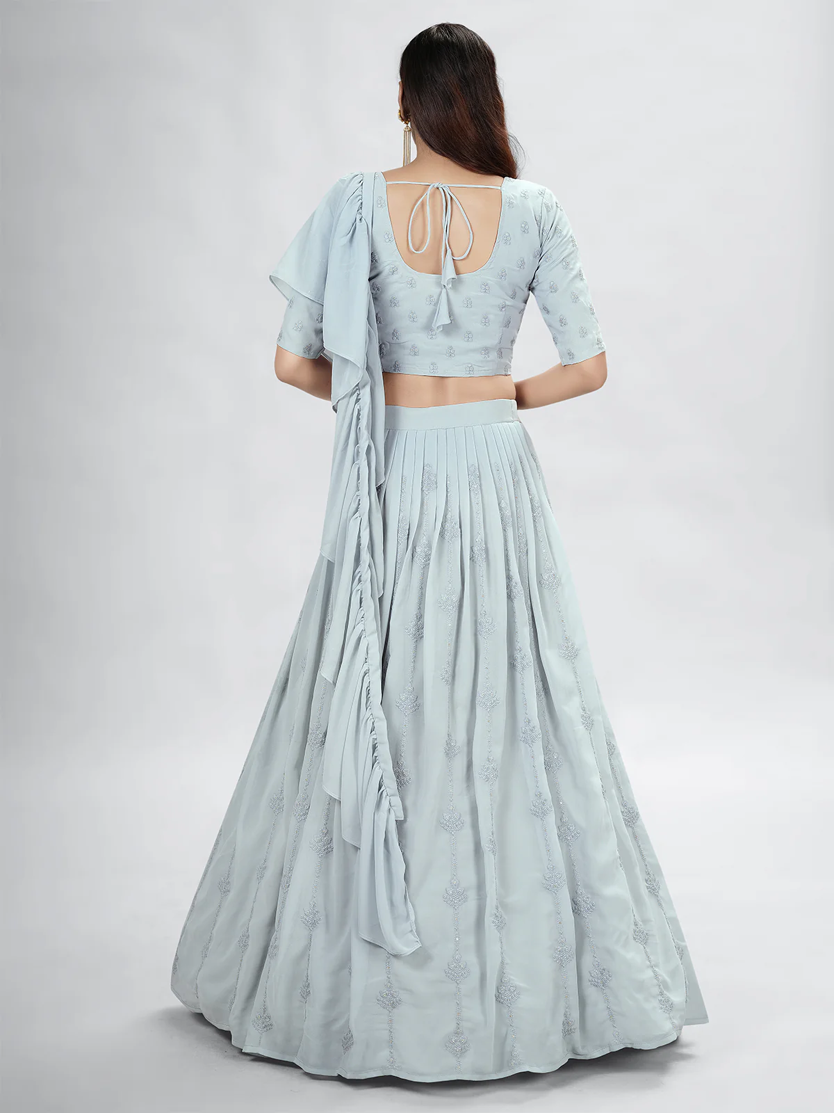 Odette Grey Georgette Printed Semi Stitched Lehenga With Unstitched Blouse For Women - Image 3