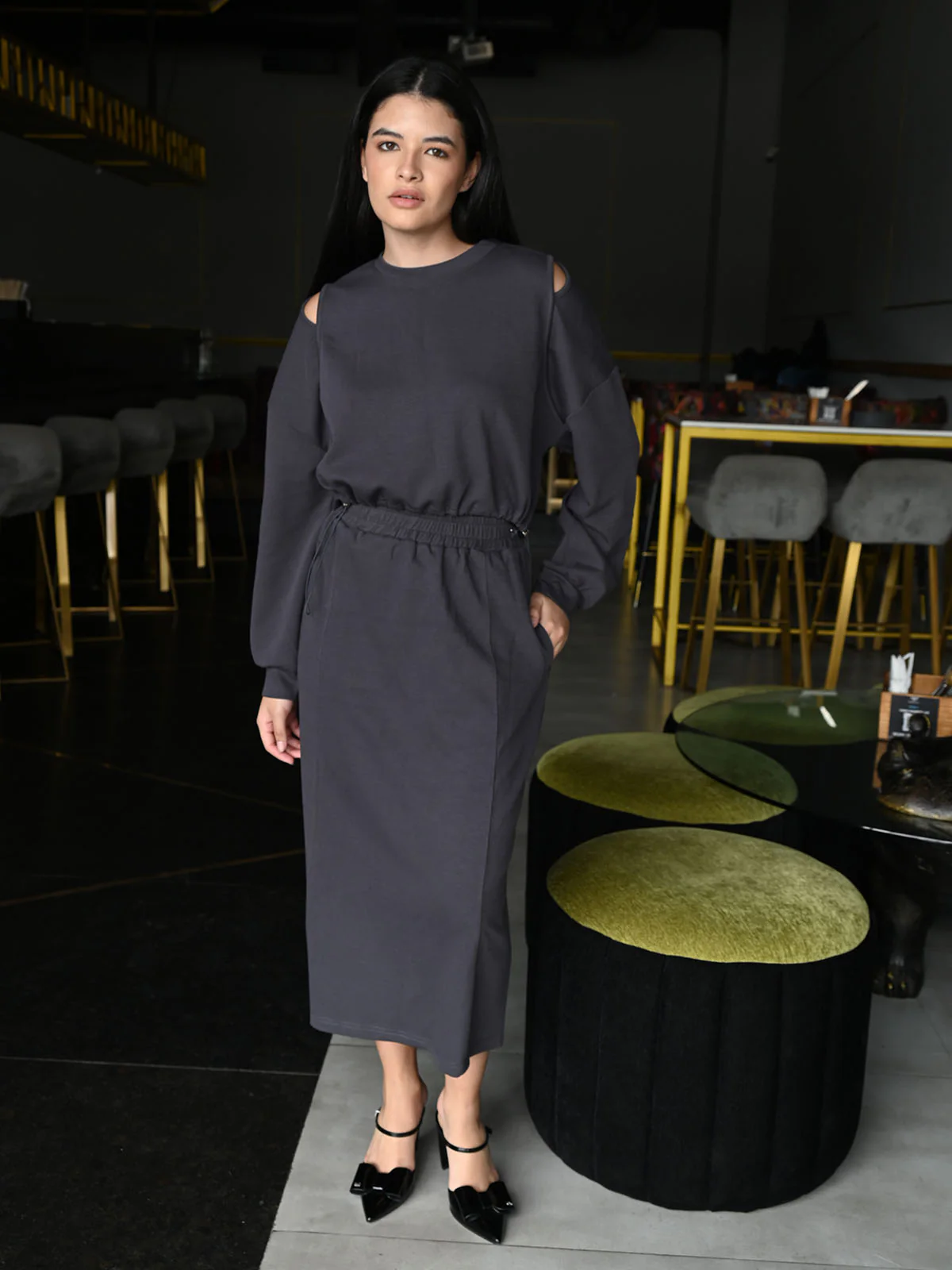 Odette Grey Jersey Solid Co-Ord Set For Women - Image 2