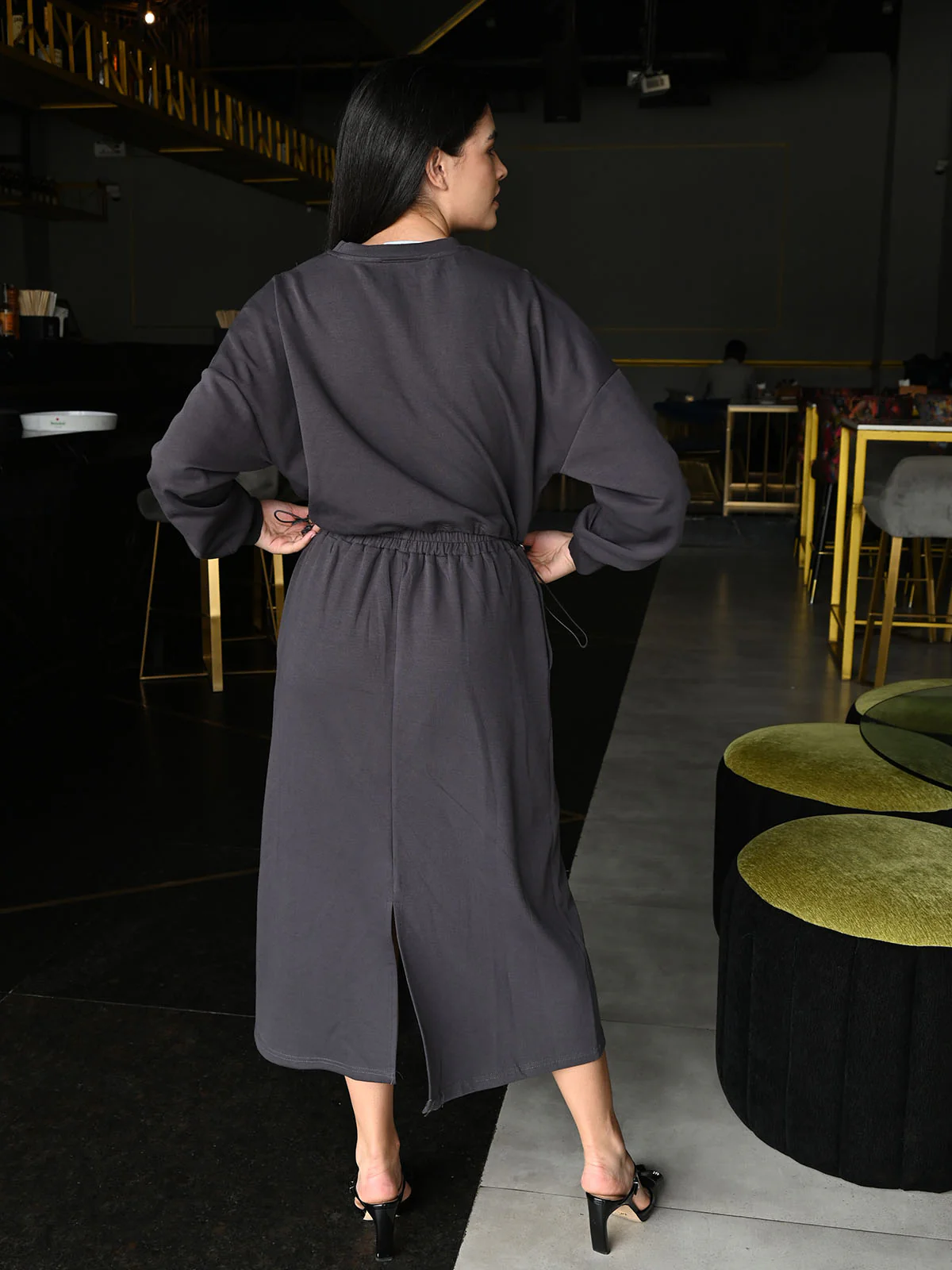 Odette Grey Jersey Solid Co-Ord Set For Women - Image 4