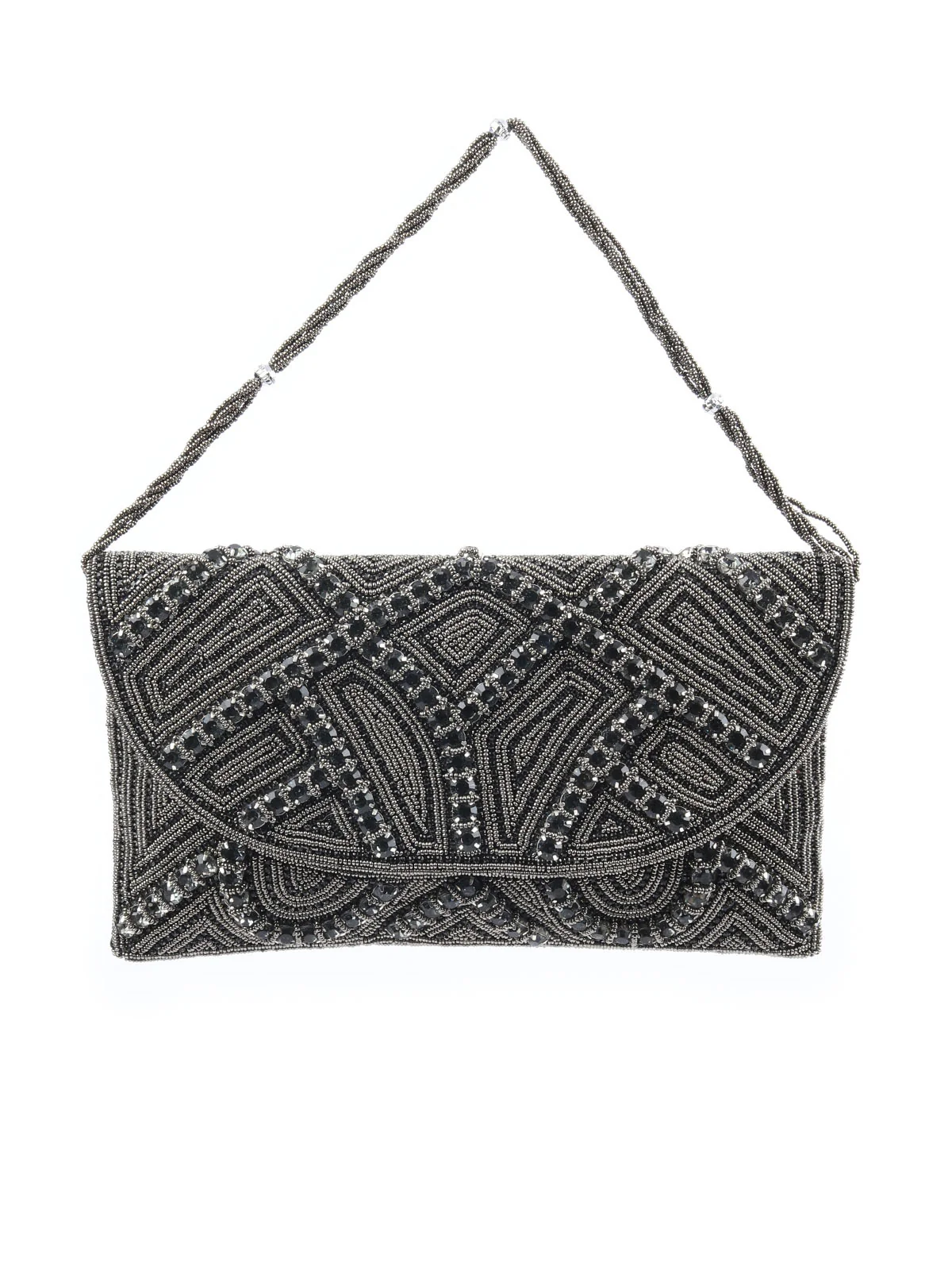Odette Grey Jute Embellished Clutch For Women - Image 3