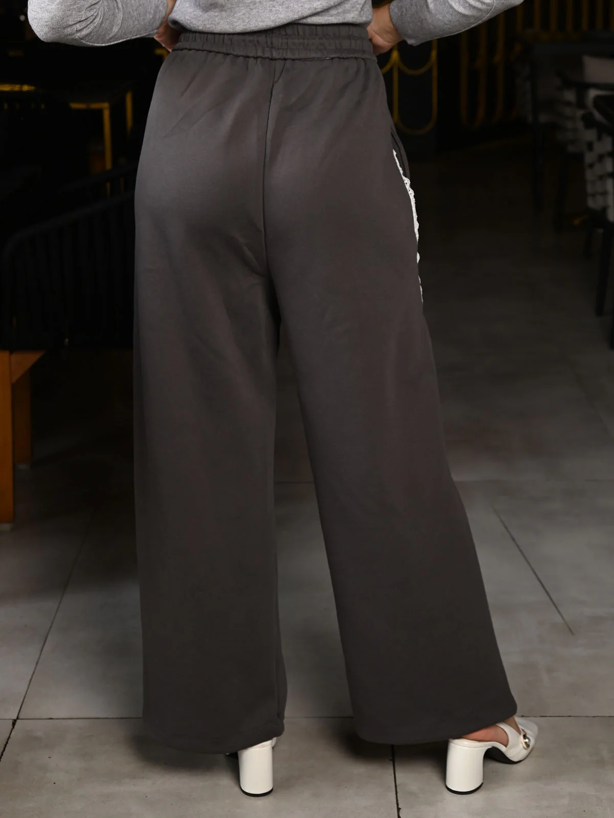 Odette Grey Knit Fabric Solid Trousers For Women - Image 4