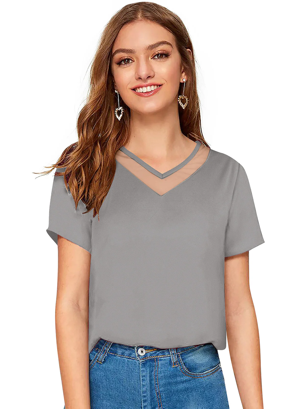 Odette Grey Knit Fabric Top For Women - Image 3