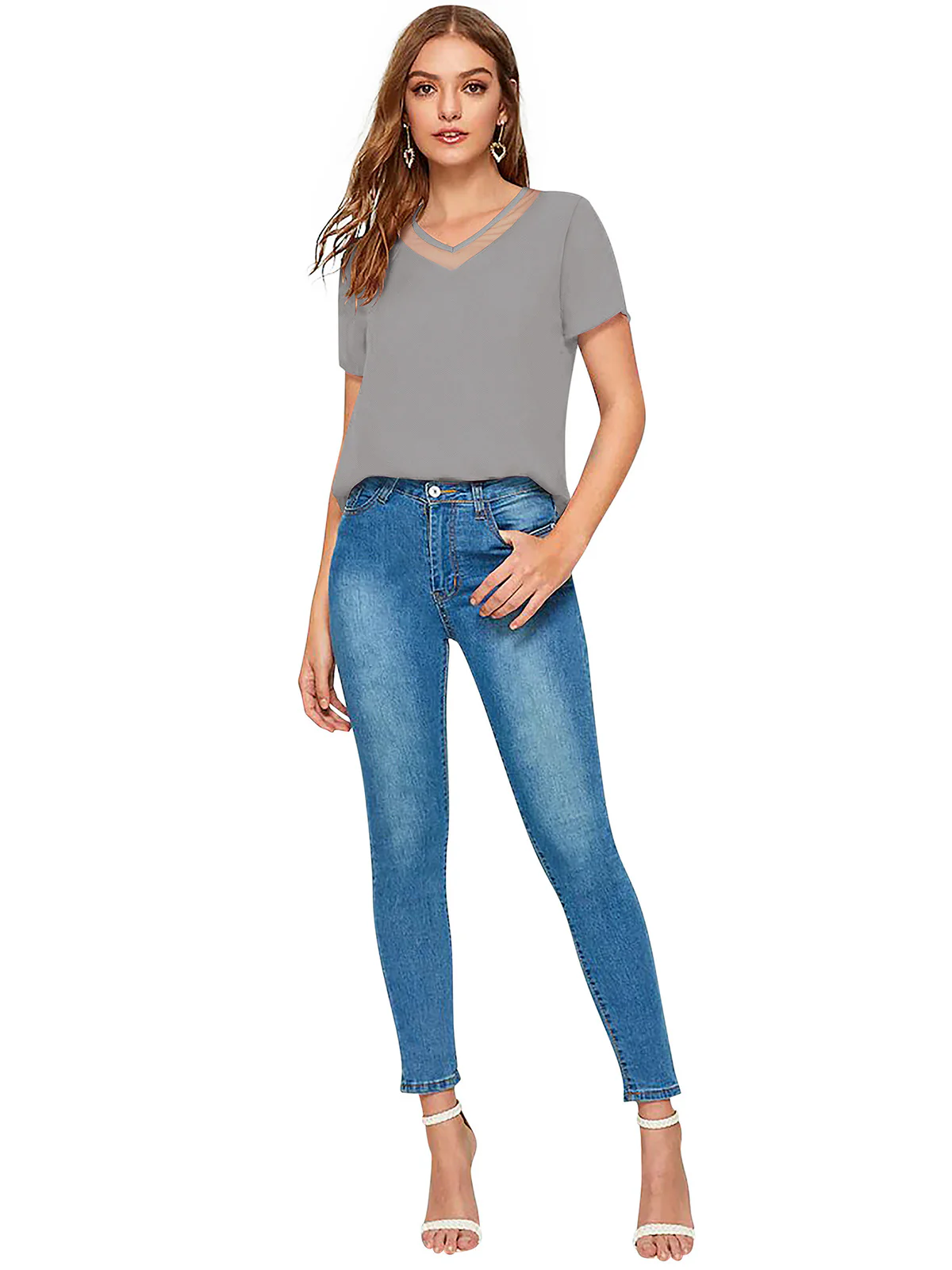 Odette Grey Knit Fabric Top For Women - Image 5