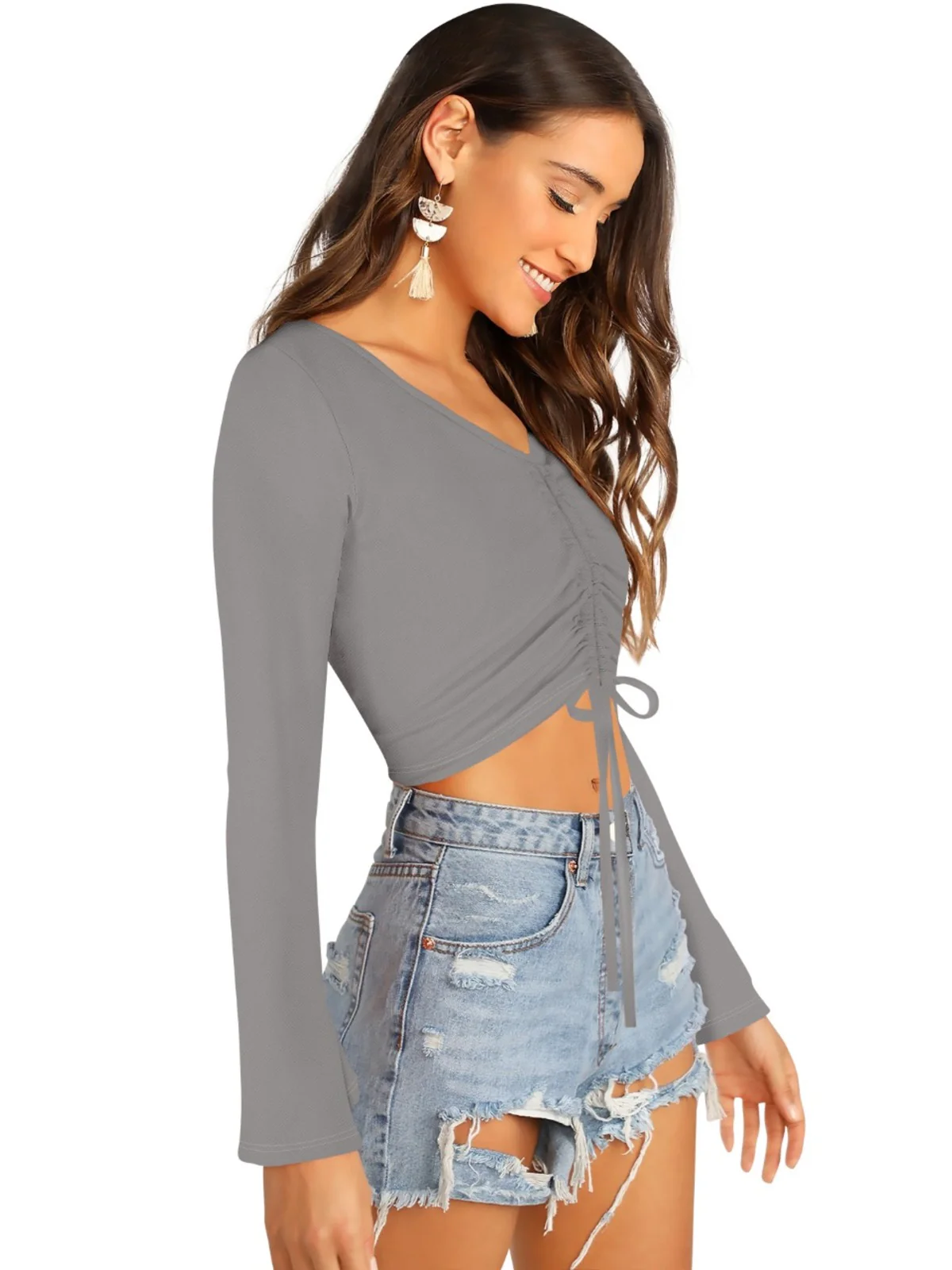 Odette Grey Knit Fabric Top For Women - Image 3