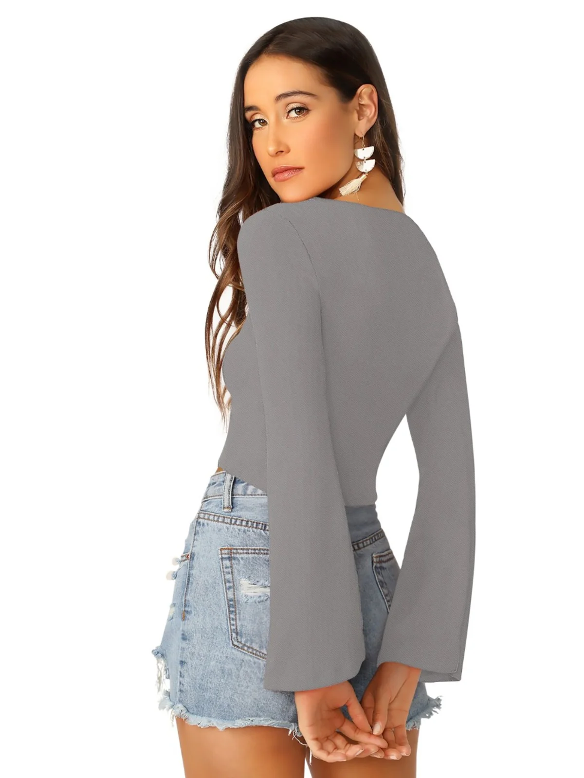 Odette Grey Knit Fabric Top For Women - Image 4