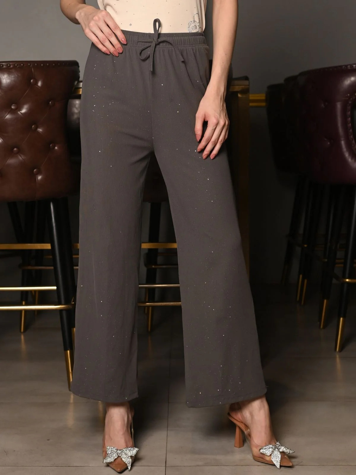 Odette Grey Knit Rib Trouser For Women - Image 2