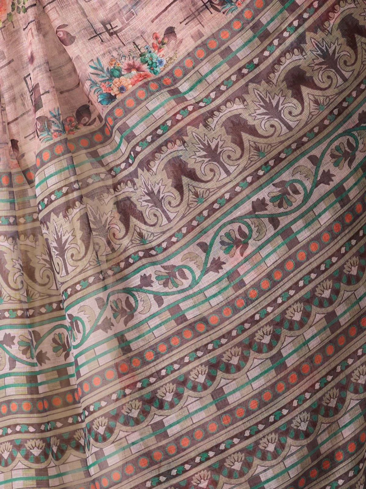 Odette Grey Linen Cotton Printed Saree For Women - Image 5