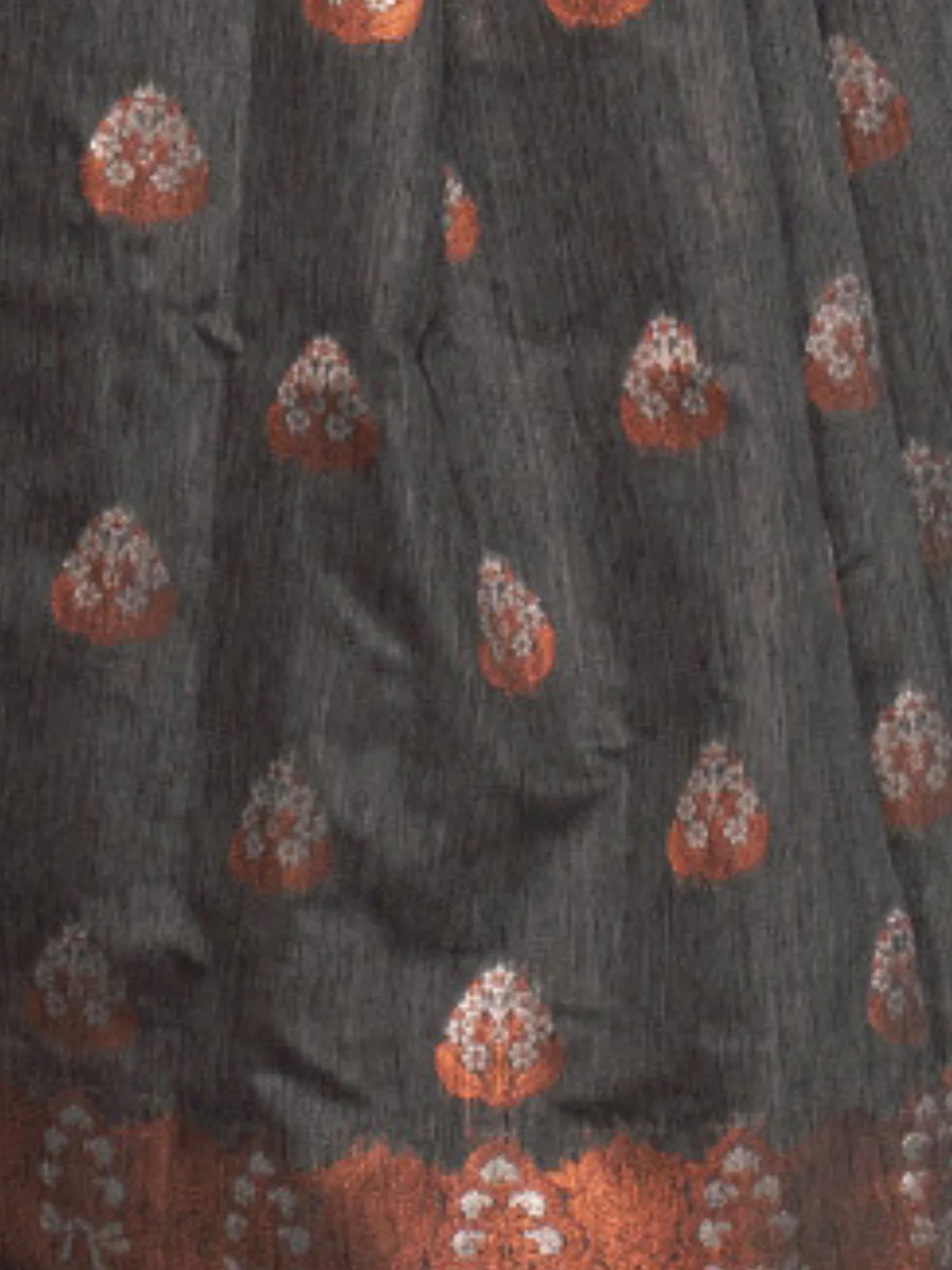 Odette Grey Linen Woven Saree With Unstitched Blouse For Women - Image 3