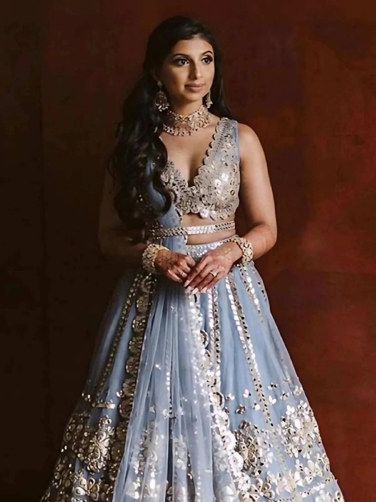 Odette Grey Net Embellished Semi-Stitched Lehenga For Women - Image 2