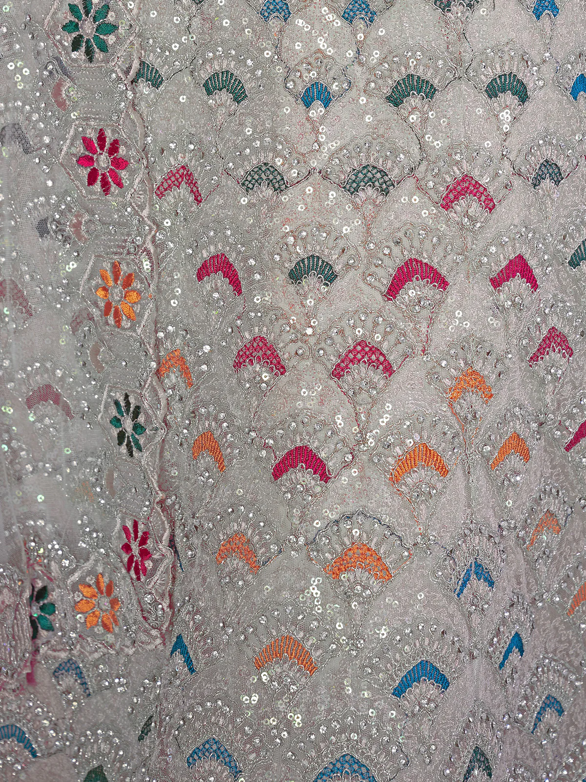 Odette Grey Net Embellished Semi Stitched Lehenga With Unstitched Blouse for Women - Image 5