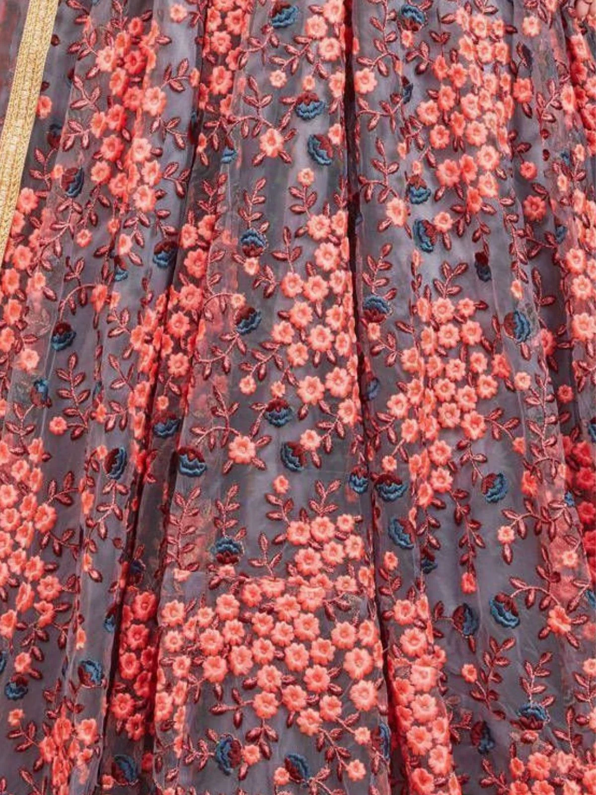 Odette Grey Net Embroidered Semi-Stitched lehenga For Women - Image 7