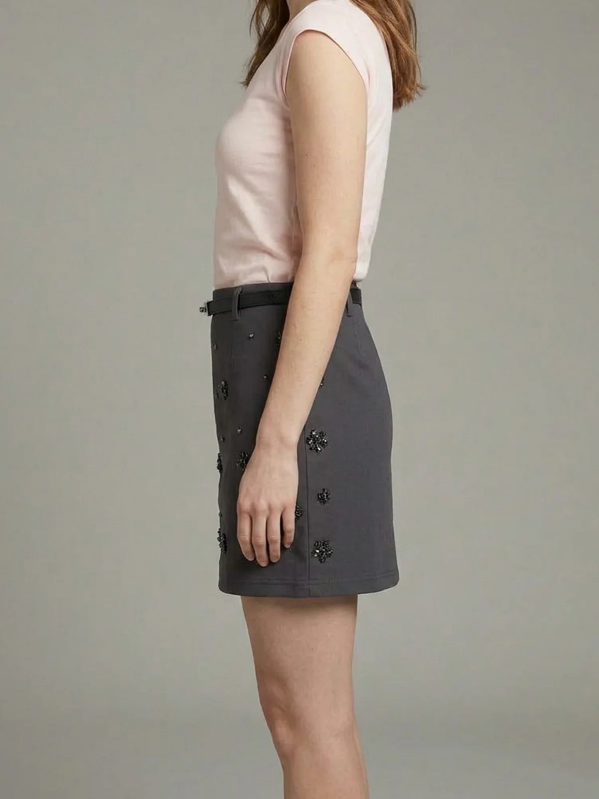 Odette Grey Poly Cotton Stone Skirt For Women - Image 4