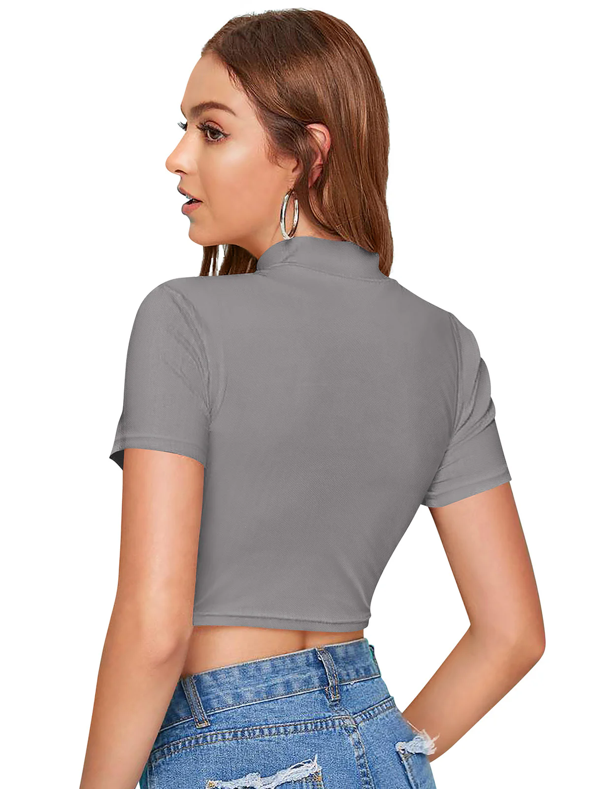 Odette Grey Polyester Color Block Top For Women - Image 4