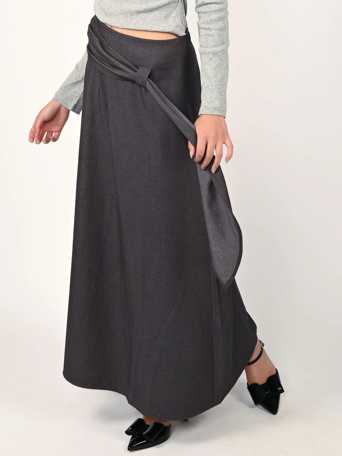 Odette Grey Polyester Solid Skirt For Women - Image 3