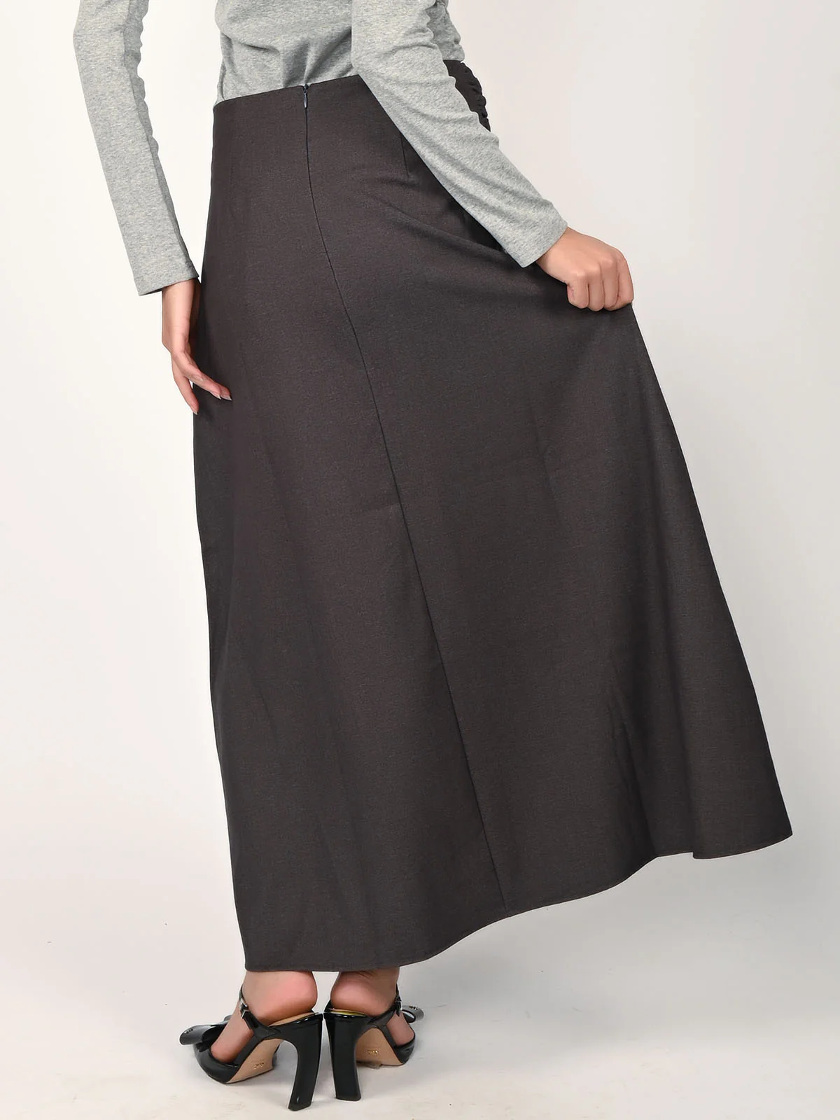 Odette Grey Polyester Solid Skirt For Women - Image 4