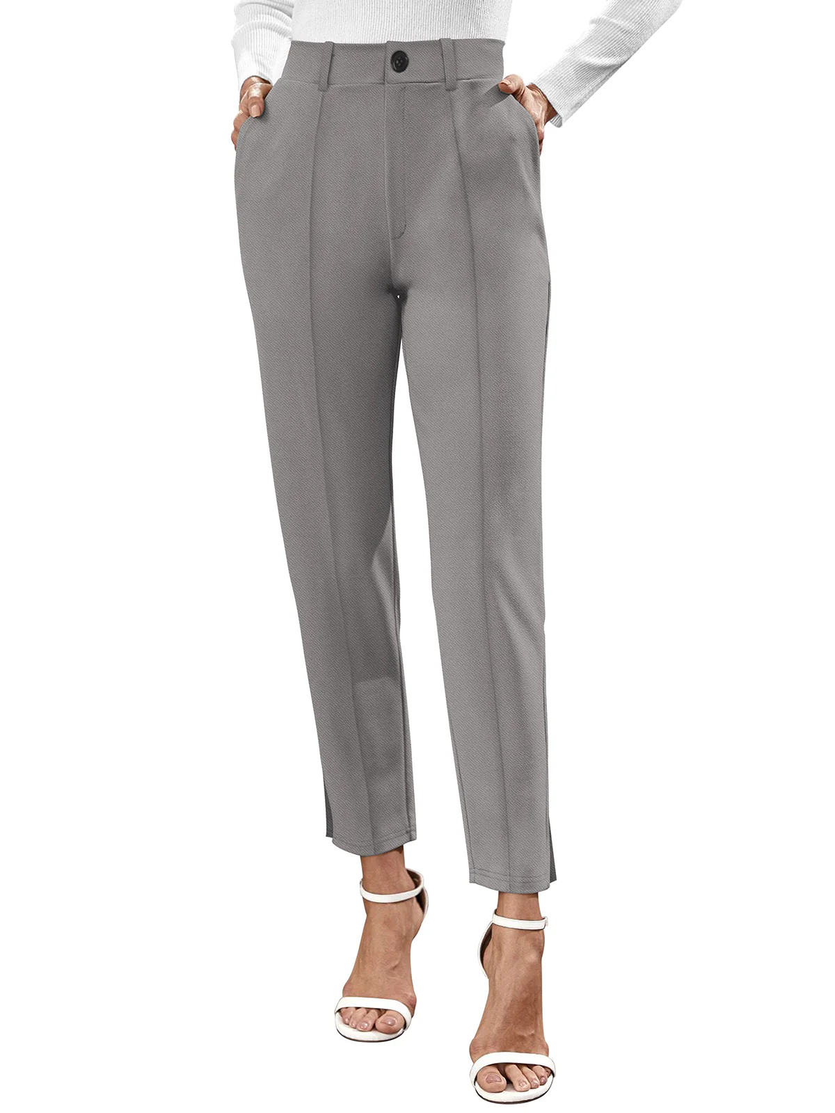 Odette Grey Polyester Solid Trouser For Women - Image 2
