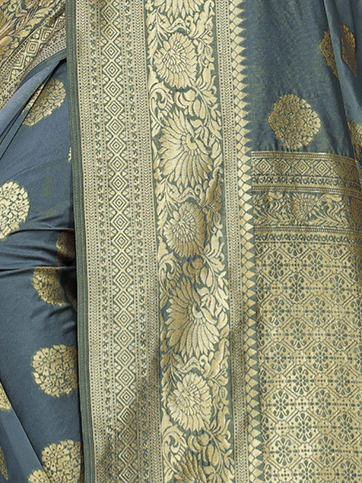 Odette Grey Silk Blend Embellished Saree For Women - Image 6