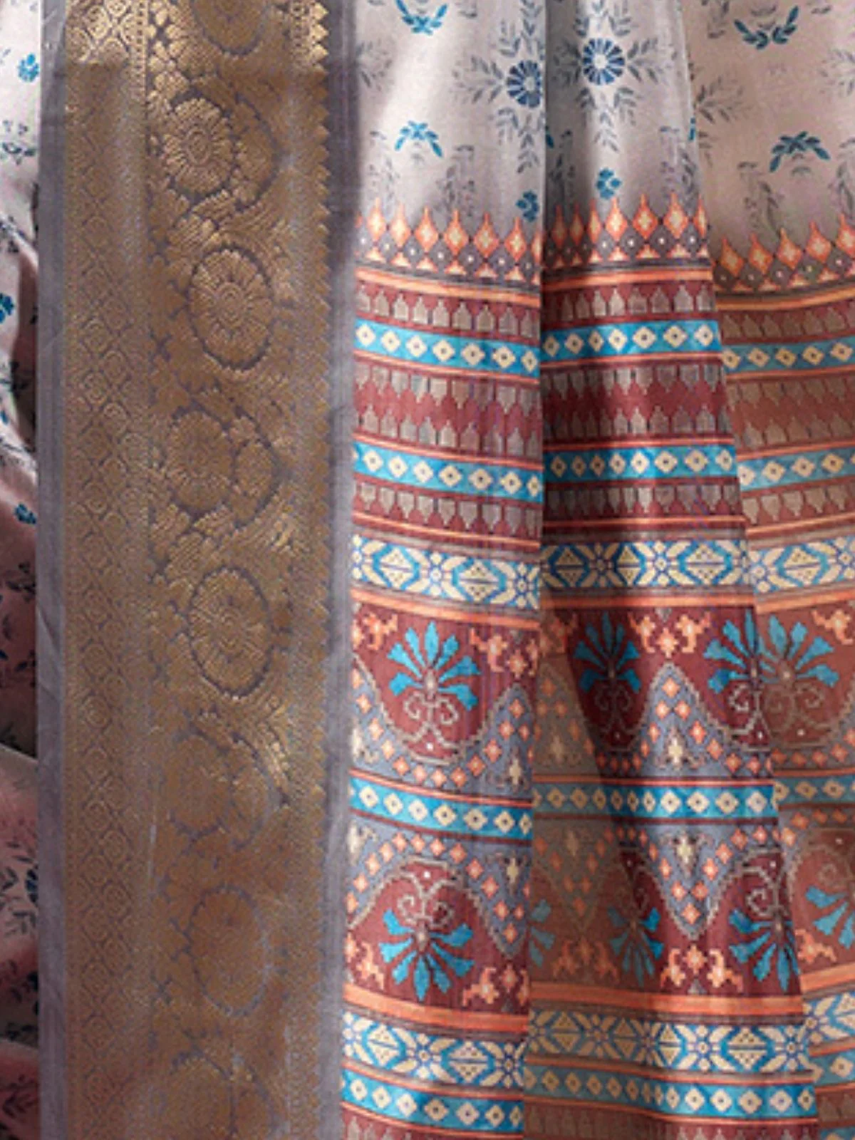 Odette Grey Silk Blend Printed Saree For Women - Image 5
