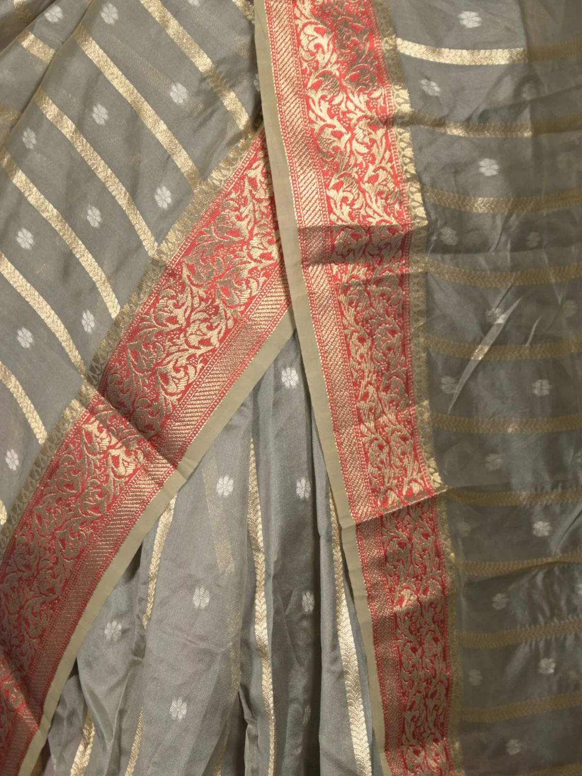 Odette Grey Silk Blend Woven Saree with Unstitched Blouse for Women - Image 5