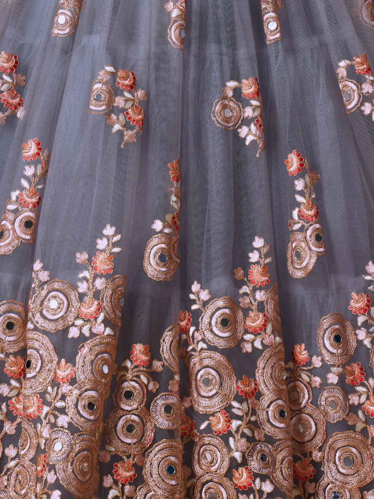 Odette Grey Soft Net Embroidered Semi Stitched Lehenga With Blouse For Women - Image 6