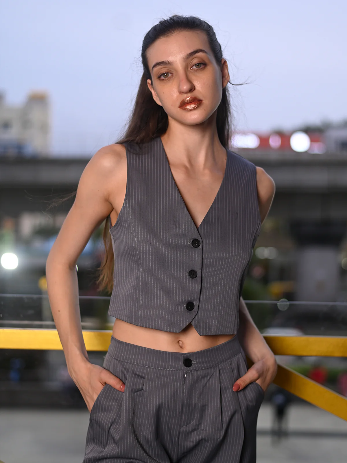 Odette Grey Suede Fabric Stitched Co-Ord Set For Women - Image 3