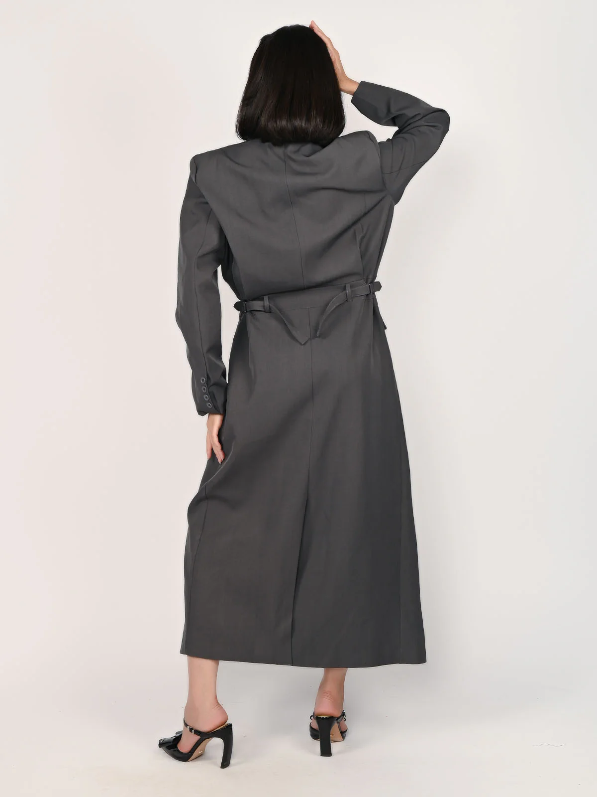 Odette Grey Suiting fabric Solid Overcoat For Women - Image 4