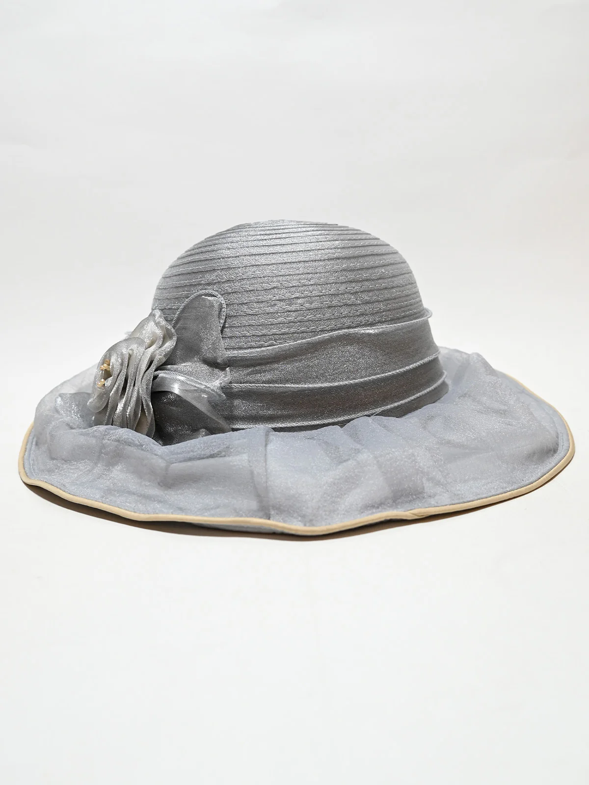 Odette Grey Synthetic Floral Appliqué Hat Women - Image 3