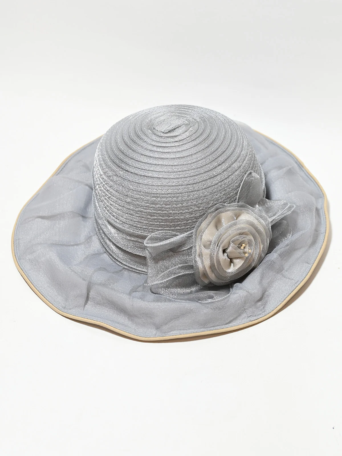 Odette Grey Synthetic Floral Appliqué Hat Women - Image 5