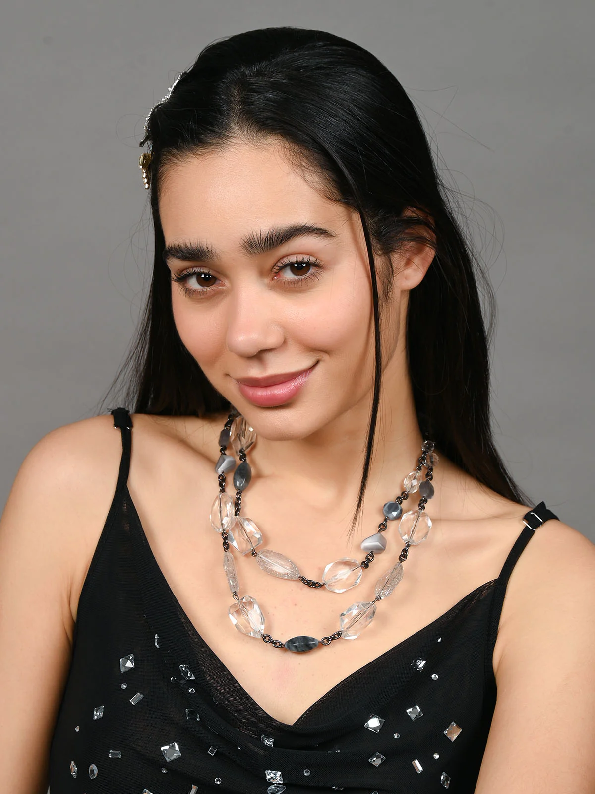 Odette Grey & Transparent Alloy Embellished Neckpiece For Women - Image 2