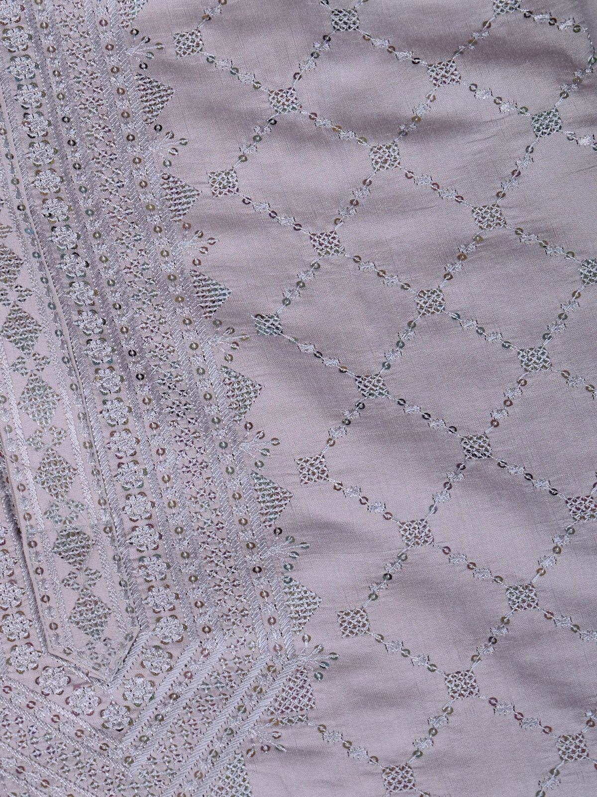 Odette Grey Viscose Silk Embellished Stitched Kurta For Men - Image 6