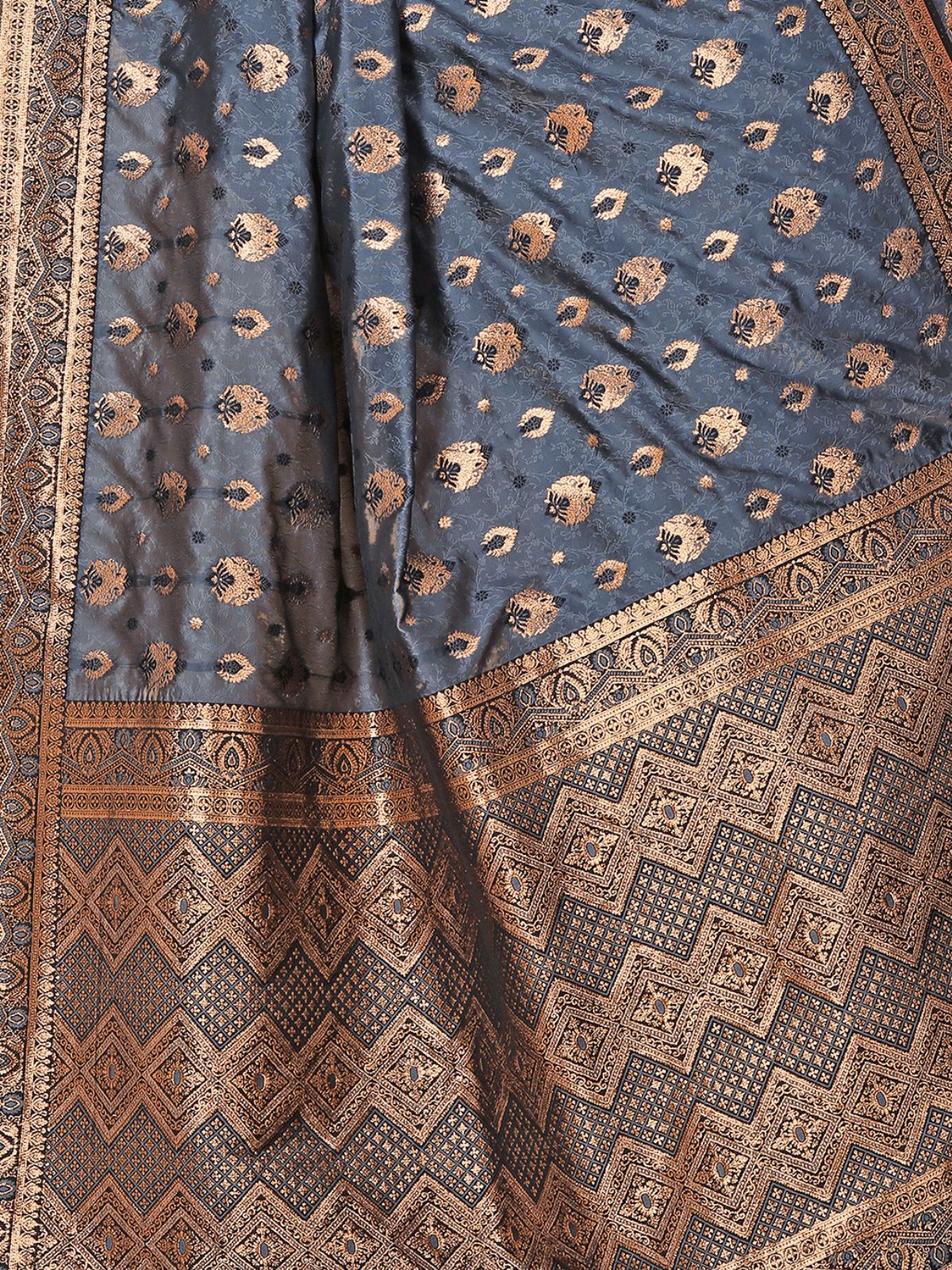 Odette Grey Woven Banarasi Silk Saree With unstitched Blouse For Women - Image 6